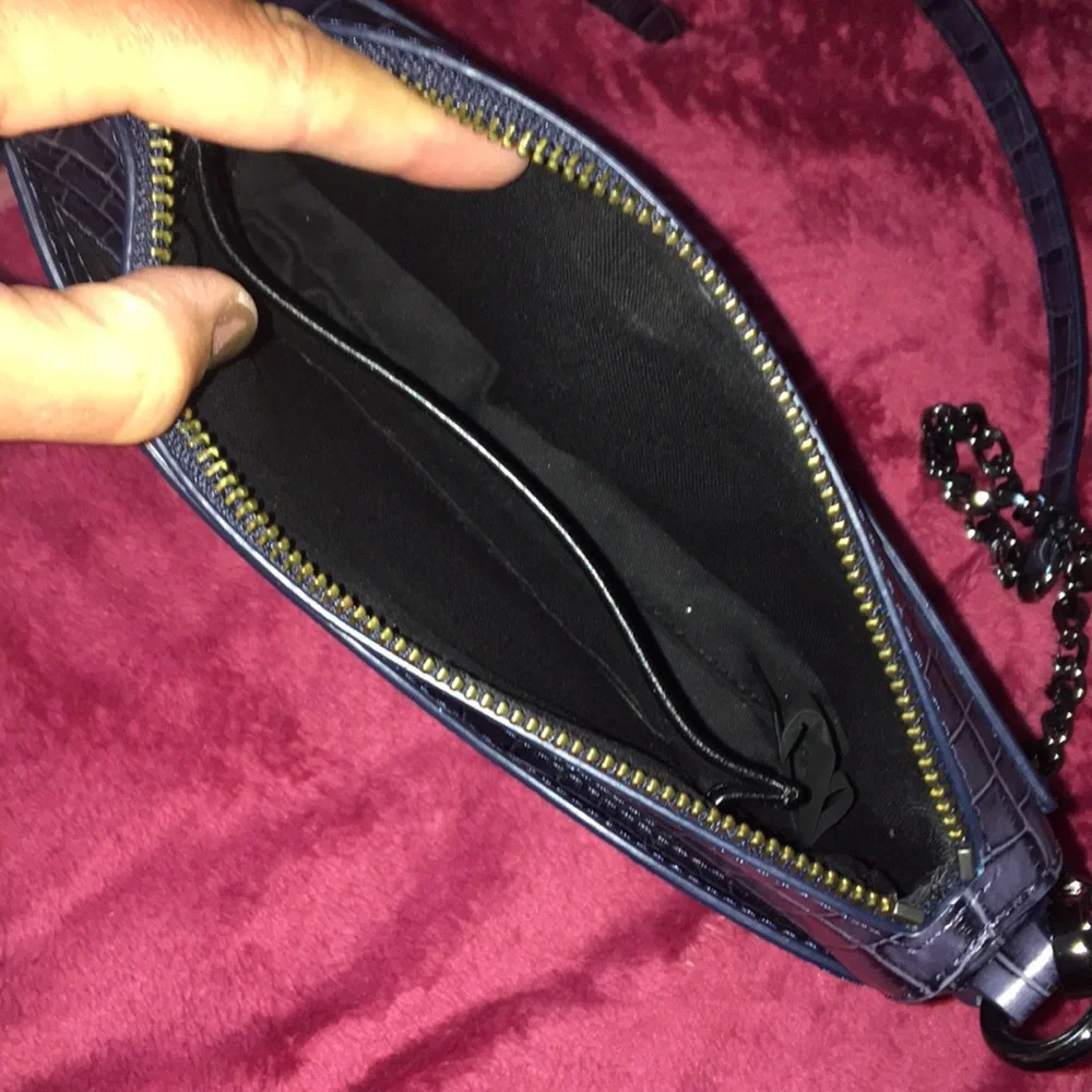 Rebecca Minkoff gray blue exotic Croc embossed Mini Mac crossbody - Picture 8 of 13